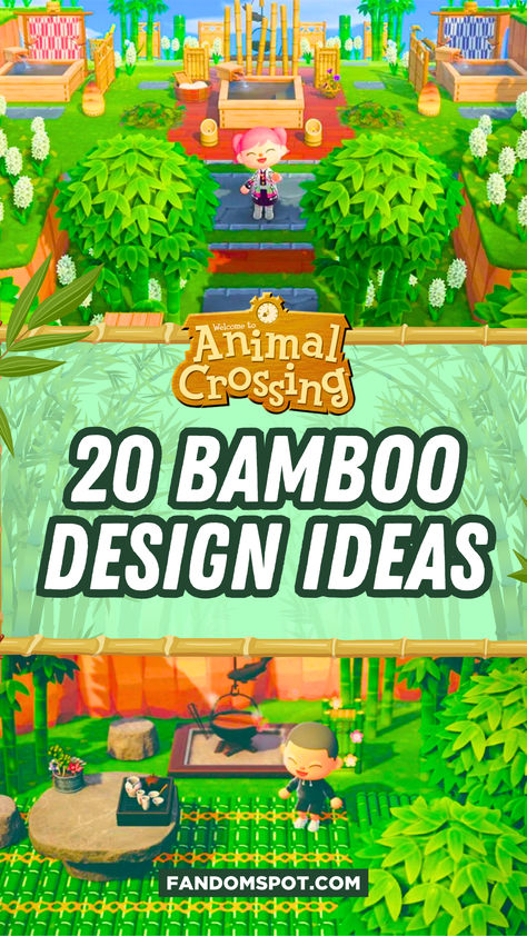 Spruce up your ACNH island with these custom bamboo-themed island ideas! We have custom bamboo hot springs, bamboo backyards, and loads more ideas to choose from. Peep the full list for more Acnh Bamboo Forest Idea, Acnh Bamboo Garden Idea, Acnh Jungle Core, Bamboo Design Ideas, Acnh Zen Garden, Dojo Design, Acnh Items, Patio Images, White Hyacinth