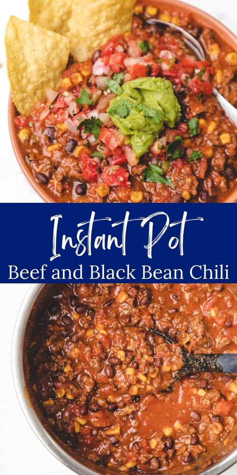 Instant Pot Beef and Black Bean Chili Instant Pot Black Bean Chili, Instant Pot Bean Chili, Instant Pot Beef Chili With Beans, Beef Black Bean Chili, Instant Pot Ground Beef Chili, Instant Pot Chili Recipe Dry Beans, Beef And Black Bean Chili, Instapot Chilli, Cheap Food Prep