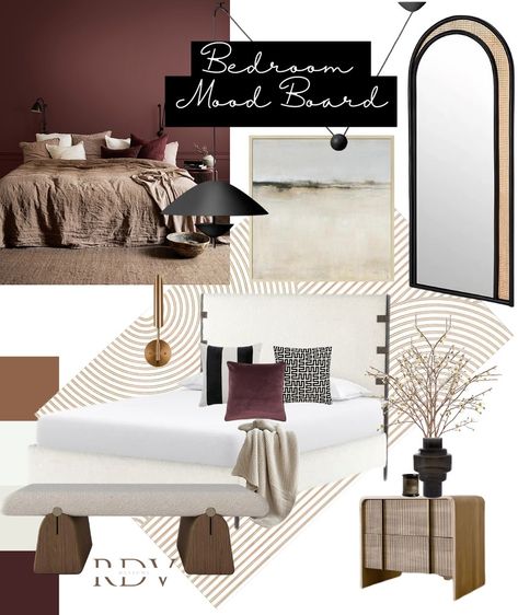 Thought I’d use Valentine’s Day as my inspiration for this week’s posts. Dark and moody burgundy vibes with a mix of metals and fabric to give depth to the space. Very simple design 🥰. What do you think? Are you brave enough to paint your whole bedroom burgundy? Follow me for more designer tips, finds, inspiration and mood boards. #moodboardmonday#moodboards#bedroomdesign#bedroomdecor#bedroominspo#interiorinspo#interiordesign#interiordecor#burgendypaint#rdvdesigns Dark Maroon Bedroom Walls, Moody Burgundy Bedroom, Master Bedrooms Maroon, Maroon Bedroom Ideas Burgundy, Bedroom Maroon, Bedroom Burgundy, Burgandy Bed, Maroon Room, Burgundy Bedroom