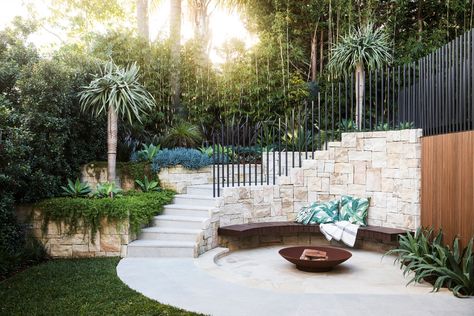 Sydney Gardens, Tropical Patio, Cool Fire Pits, Outdoor Seating Area, Australian Garden, Garden Makeover, Low Maintenance Garden, Retaining Wall, Pool Area