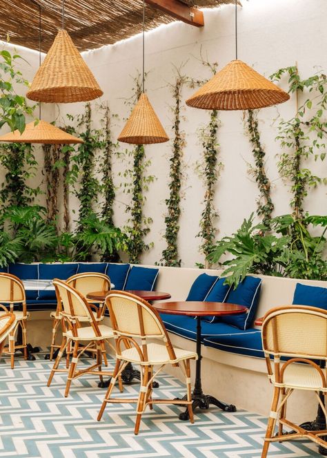 Rosamar: A Seafood Restaurant in Lisbon with Retro Seaside Style - Remodelista Built In Booth, Home Ideas Kitchen, Home Drawing, Drawing Home, Timber Ceiling, Mosaic Floor Tile, Seaside Style, Custom Chair, Timber Structure