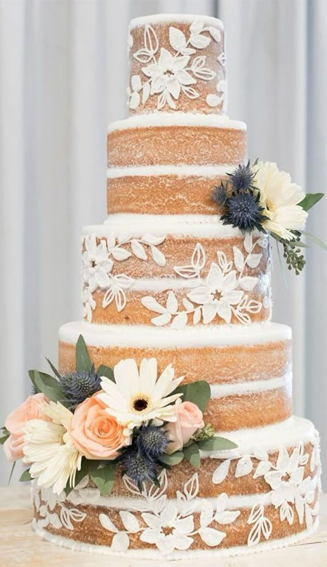 Oatmeal Cream Pie Wedding Cake, Lace Wedding Cake, Boda Mexicana, Cake Lace, Naked Cakes, Unique Wedding Cakes, New Cake, Wedding Cake Inspiration