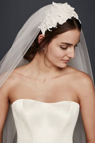 A headband covered in 3D flowers, lace, and crystals tops off this enchanting cathedral wedding veil.   Nylon tulle Hang and steam  Imported  108"L Wedding Hairstyles With Headpiece, Hairstyles With Headpiece, Updo With Headband, Cathedral Wedding Veils, Mother Wedding, Chapel Veil, Cathedral Wedding, Bridal Hairstyles, Bridal Updo