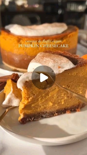 vegan challenge on Instagram: "✨Vegan Pumpkin Cheesecake✨ By @Veggieworldrecipes Follow @veganchallenge.4u more for delicious vegan recipes 🥑🥦 This pumpkin cheesecake might be the recipe of the season for me🤩 It is light, airy, and fluffy, with the perfect spice of fall flavors and a delicious, crunchy crust! I hope you guys give this one a try💕 ✨Filling Ingredients 350 g silken tofu (about 1 block of tofu) 1/2 cup cashews 1/2 lemon juice 1/4 cup coconut cream* 1 can pumpkin puree 1/3 cup maple syrup 1/2 cup sugar 1 tsp vanilla 1 tsp cinnamon 1/2 tsp nutmeg 1/2 tsp allspice 1/2 tsp ginger 1/4 cup cornstarch ✨Cookie Crust 150 g vegan graham cracker cookie (I used Biscoff) 3 1/2 tbsp vegan butter ✨Directions *Refrigerate a can of coconut milk overnight. Then when you open it, scoop ou Cornstarch Cookie, Cornstarch Cookies, Can Pumpkin Puree, Tofu Cheesecake, Can Pumpkin, Graham Cracker Cookies, Vegan Challenge, Silken Tofu, Fall Flavors