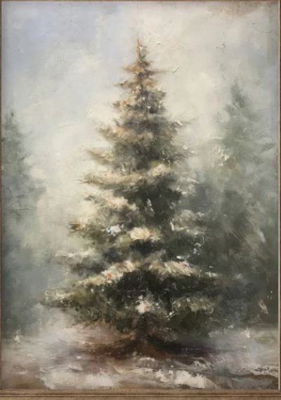 Winter Pine Trees Painting, Snowy Pine Trees Painting, Snow Covered Trees Painting, Snow Ans Tree Painting On Wood, Christmas Tree Canvas, Art Christmas Tree, Landscape Posters, Picture Painting, Christmas Snowy Scenes 4' X 5' Wall Art On Canvas