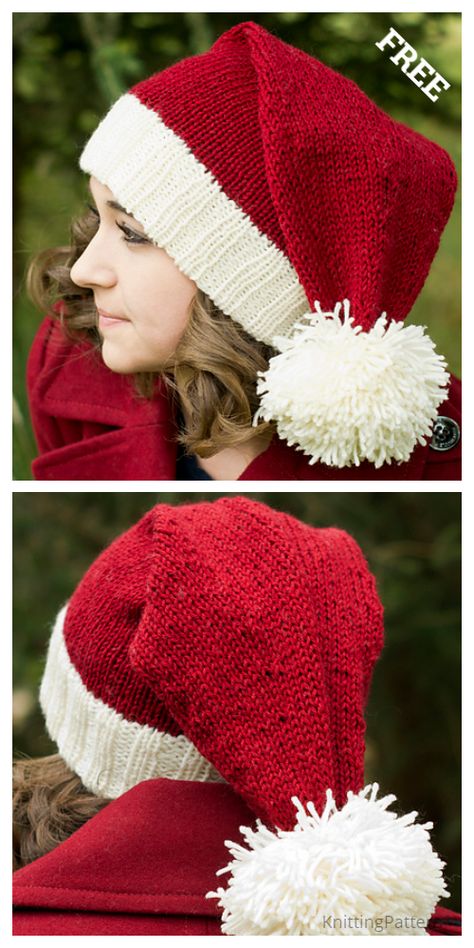 Knit Christmas Santa Hat Free Knitting Patterns - Knitting Pattern Santa Hat Pattern, Christmas Knitting Patterns Free, Holiday Knits, Hat Patterns Free, Christmas Santa Hat, Knitting Patterns Free Hats, Knit Christmas, Christmas Knitting Patterns, Free Knitting Patterns