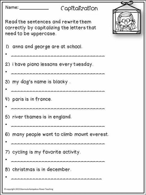 Middle School Grammar Worksheets, Capitalization Worksheets, Capital Letters Worksheet, Writing Sentences Worksheets, Middle School Grammar, Punctuation Worksheets, 2nd Grade Writing, 1st Grade Writing, First Grade Worksheets