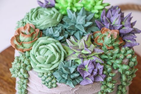 Succulent Cake Ideas, Piping Tutorial, Buttercream Piping, Buttercream Designs, Succulent Theme, Succulent Cupcakes, Frosting Flowers, Succulent Cake, Piping Nozzles