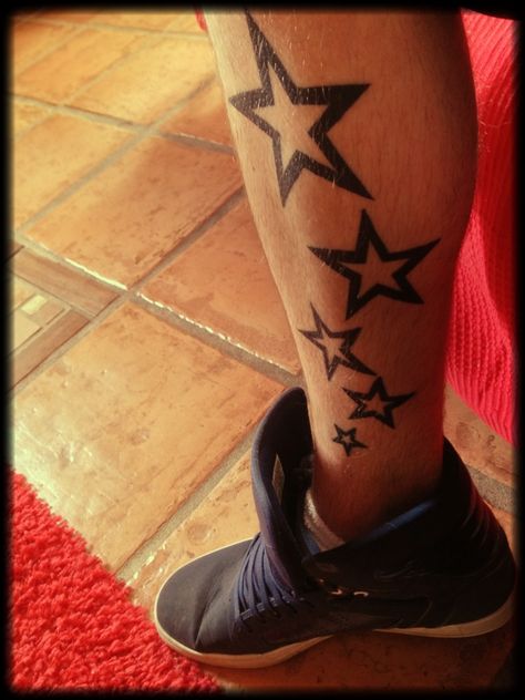 Star tattoo #stars #tattoo #leg Stars On Leg Tattoo, Star Tattoos On Leg, Tattoo Stars, Stars Tattoo, Tattoo Leg, Tooth Gems, Black Girls With Tattoos, Star Tattoo, Tooth Gem