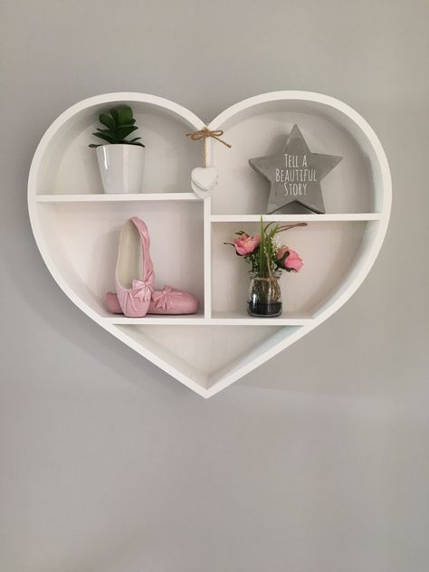 Love my new heart shelf 💓 #livingroom #shelf #shelving #heart #heart-shaped #ballerinashoes #greywall Heart Shape Shelf, Heart Shaped Room Decor, Heart Shaped Shelf, Heart Themed Room, Cute Wall Shelf, Heart Shelves, Heart Room Decor, Cute Shelves, Heart Bedroom