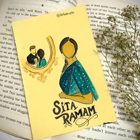 Checkout more postcard paintings in my profile 😍👍 Mandala Illustration Art, Sita Ramam Drawing Easy, Bollywood Drawing, Drawings With Colour, Movie Doodles, Songs Journal, Movie Drawings, Sita Ramam, Card Painting