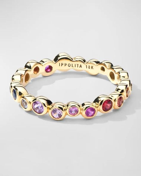 Y6HCG Ippolita 18K Starlet Ring with Rainbow Sapphires, Size 7 Rainbow Sapphire Ring, Game Closet, Sapphire Wedding Ring Set, Dragon Hoard, Amethyst Wedding Band, Pink Sapphire Band, Snake Ring Gold, Ippolita Jewelry, Hammered Gold Ring