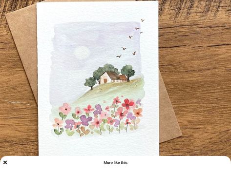 Mini Paintings Ideas Watercolors, Watercolor House Painting Simple, Watercolor Postcards Ideas, Watercolor Words, Watercolor Postcards, Watercolor Collage, Watercolor House Painting, Watercolor Art Landscape, Watercolor Postcard