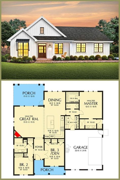 Farmhouse Floor Plan, Board And Batten Exterior, Modern Farmhouse Living, Open Living, Cozy Design, Modern Farmhouse Plans, Bedroom House Plans, Farmhouse Plans, Farmhouse Living