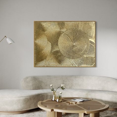 "Golden Circles" a perfect modern textured painting for your home ✨ The circles in the painting represent life's cycle and how we're all connected. Each circle is like someone's journey, but they're all tied together, showing how diverse yet unified life is. The texture inside the circles shows how rich and deep our experiences are, while the shiny gold leaf bits stand for those moments that really shine and teach us something important. Altogether, they tell a story about bouncing back, ... Texture Leaf Painting, Homes Luxury, Texture Paste, Golden Circle, Wood Slice Ornament, Textured Painting, Textured Art, Painted Leaves, Luxury Hotels