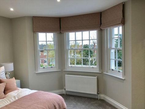 bay window blinds Roman Blinds Bay Window, Blinds Bay Window, Window Roman Blinds, Bay Window Blinds, Window Dressings, Window Blinds, The Ceiling, Roman Blinds, Blinds For Windows