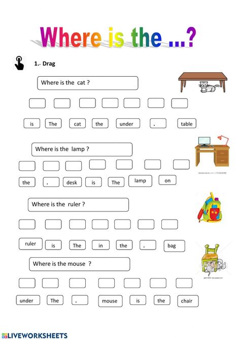 Where is the...? - Interactive worksheet Where Is Where Are Worksheet, Where Worksheet, English Prepositions, English Grammar For Kids, Grammar For Kids, English Activities For Kids, Learning English For Kids, English Grammar Worksheets, English Language Teaching