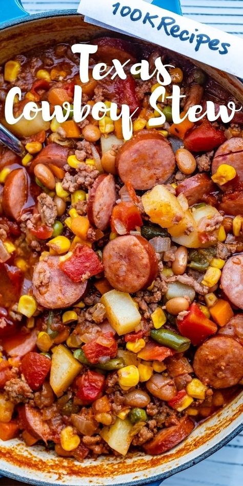 Texas Cowboy Stew Recipe | { 100K Recipes } Texas Cowboy Stew Recipe, Cowboy Stew Recipe, Texas Cowboy Stew, Ground Beef Stew Recipes, Cowboy Stew, Stew Recipes Crockpot, Ground Beef Stews, Recipes Healthy Dinner, Texas Cowboy