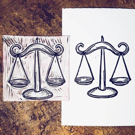 Libra Illustration, Print Carving, Balance Scale, Astrology Libra, Lino Prints, Stamp Ideas, Linocut Art, Weight Scale, Stamp Making