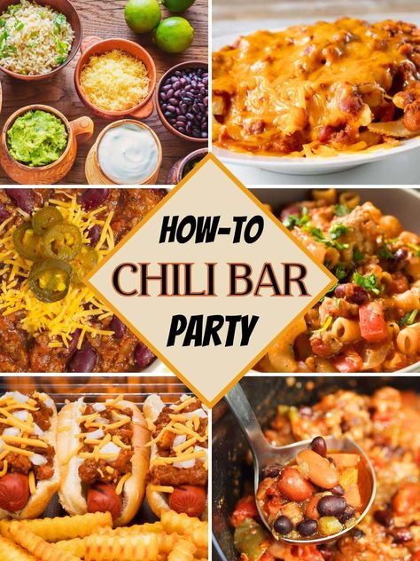 Charcuterie Board Ideas For Chili, Chili Dinner Ideas Meals, Chile Cookoff Ideas, Chili Ideas Parties, Chili Themed Party Food Ideas, Chili Super Bowl Party, Chilli Dog Bar Party Ideas, Fall Chilli Bar Ideas Parties, Chili And Hot Dog Bar