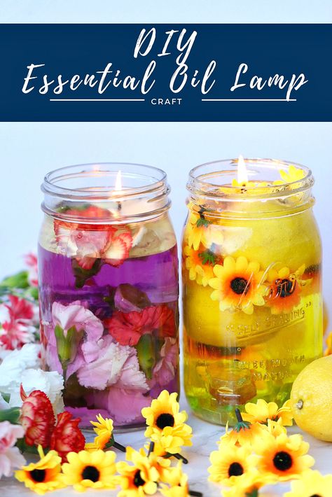 This Essential Oil Lamp will keep your home smelling great for less. Diy Oil Lamp, Mason Jar Oil Lamp, Oil Lamp Decor, Mason Jar Oil Candle, Diy Lamp Ideas, Oil Candles Diy, Oil Lamp Candle, A Blessing In Disguise, Diy Essentials