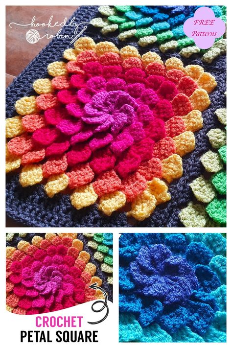 6 3D Petal Granny Square Crochet Patterns – FREE Crochet 3d Square, Unusual Granny Squares Free Pattern, 3d Granny Square Crochet Pattern, Crochet 3d Flowers Free Pattern Granny Squares, Crochet 3d Granny Square, 3d Granny Square Pattern, 3d Crochet Patterns, 3d Flower Granny Square, Crochet Learning