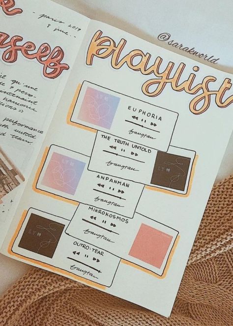 Playlist Bullet Journal Spreads for 2020 - atinydreamer خريطة ذهنية, Bullet Journal 2020, Penanda Buku, Bullet Journal Spreads, Album Journal, Bullet Journal Banner, Bullet Journal Notes, Bullet Journal Paper, Kpop Journal