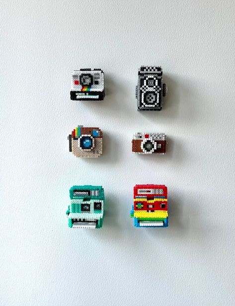 Set of 6 Cameras 3D Perler Bead Pattern Tutorial Vintage - Etsy Mini 3d Perler Bead Patterns, Camera Perler Beads, Perler Bead Camera, 3d Perler Bead Patterns, 3d Perler Bead Ferris Wheel, 3d Perler Bead Camera, 3d Perler Bead Furniture, Tamagotchi Perler Beads 3d, Hama Beads 3d