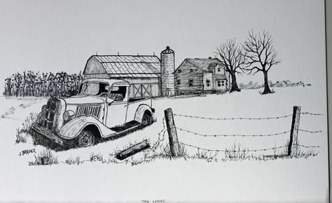 The old farm truck served its time, now parked out by the road waiting for a collector to restore it. Farm Truck Drawing, Old Farm Truck, Drawings Of, Car Drawing Pencil, Truck Drawing, Pencil Drawing Tutorials, Scene Drawing, Woodburning Projects, Fiber Art Quilts