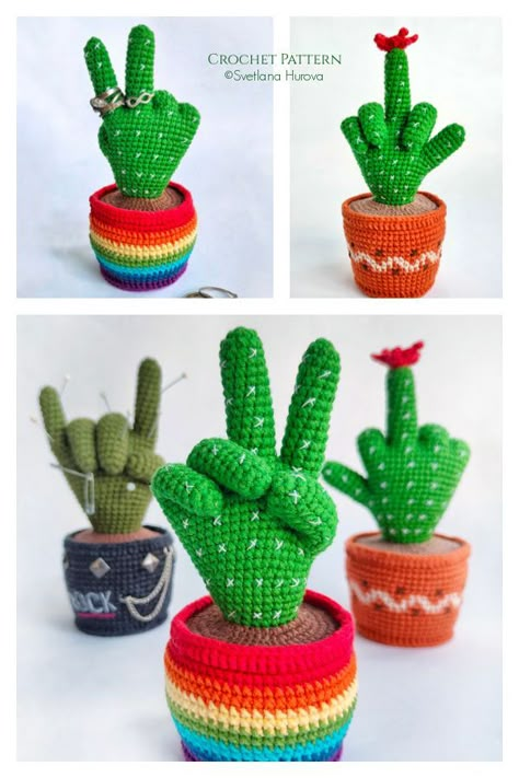 Crochet Hands Pattern, Cactass Crochet Pattern, Mood Cactus Crochet, Crochet Mood Cactus, Mood Cactus Crochet Pattern, Crochet Cacti Pattern Free, Crochet Middle Finger Cactus, Crochet Fence Post Cactus Free Pattern, Cactus Hand Crochet Pattern Free