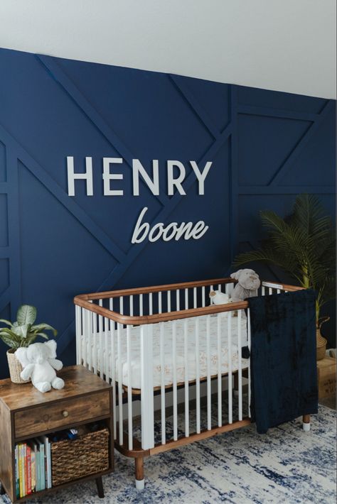 Navy Blue Accent Wall Bedroom Nursery, Navy Blue And White Nursery, Navy Blue Accent Wall Nursery, Navy Nursery Neutral, Navy Baby Nursery, Navy Blue Nursery Boy, Triplets Nursery, Baby Boy Nursey, Navy Nursery Boy