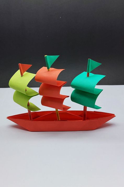 Paper Sailboat Making Out of Color Paper for Makers. It's a DIY origami sailing boat-making video tutorial where I've shown how to make a paper boat that has a big sail step by step. To make these paper crafts toys for craft enthusiasts here I've used a color paper. #paperboat #sailboat #origamiboat Make A Paper Boat, Sailboat Craft, Boat Crafts, Origami Boat, Family Projects, Toilet Paper Tube, Making A Model, Paper Boat, Sailing Boat