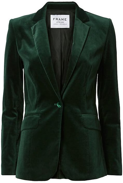 FRAME Le Velvet Blazer Fall Fashion Paris, Velvet Blazer Outfit, Green Velvet Blazer, Coated Jeans, Velvet Blazer, Summer Chic, Formal Style, Blazer Outfits, Colored Blazer