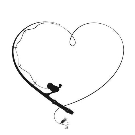 Fishing Pole Heart Tattoo, Fishing Tattoo For Lost Loved One, Fishing Rod And Hook Tattoo, Woman Fishing Silhouette, Fishing Pole Tattoo Women, Fishing Heart Tattoo, Fine Line Fishing Tattoo, Fishing In Heaven Tattoo, Tattoo Ideas Fishing