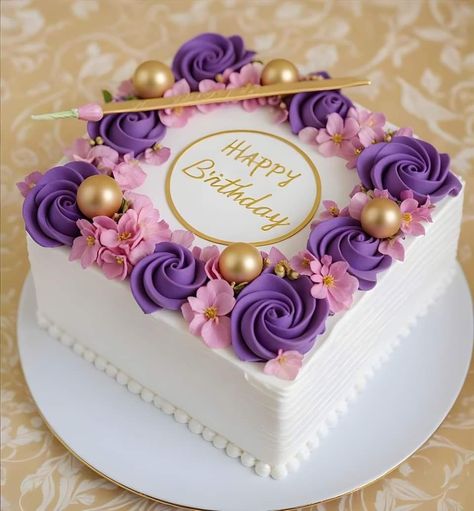 Purple Cake Designs, Purple Cake Designs Birthday, Pink And Purple Roses, Butterfly Cake Decorations, Floral Cake Design, Purple Blossom, Purple Cakes Birthday, Sheet Cake Designs, White Birthday Cakes