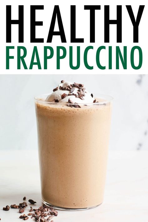 This healthy Frappuccino is made with cold brew coffee, protein powder, cacao powder, dates and almond milk. Cool, creamy, delicious and perfect for breakfast or as a mid-afternoon pick-me-up. Protein Powder Coffee, Coffee Protein Smoothie, Coffee Recipe Healthy, Mocha Smoothie, Homemade Frappuccino, Coffee Protein Shake, Frappe Recipe, Frappuccino Recipe, Protein Coffee