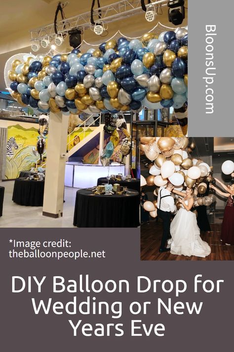 Want to make your party really special this year? Check out this DIY Balloon Drop! It's perfect for New Years Eve, weddings, and any other big event! Click the image to learn more! Dropping Balloons From Ceiling, Balloon Drop Wedding, How To Make A Balloon Drop New Years Eve, New Years Eve Balloon Decor, Diy Balloon Drop New Years, Diy Balloon Drop Easy, Balloon Drop New Years Eve, Balloon Drop Diy, Diy Balloon Drop