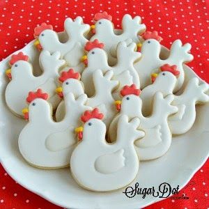 Sugar Dot Cookies: Chicken Cookies with Royal Icing Chicken Cookies, Dot Cookies, Snowflake Sugar Cookies, Farm Cookies, Cookies With Royal Icing, Royal Icing Recipe, Sugar Cookie Designs, Cookie Frosting, Fancy Cookies