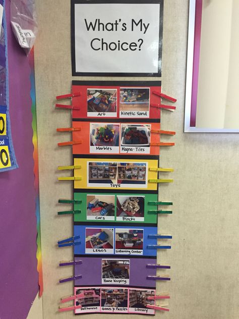 Choice Chart Preschool, Center Enhancements Preschool, Threes Classroom Ideas, Kindergarten Check In System, Head Start Classroom Setup, Ideas For Centers In Preschool, Structured Play Kindergarten, Check In Board Classroom Preschool, Class Behavior System