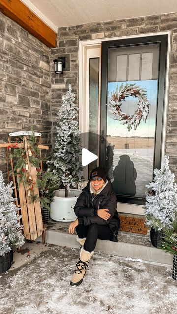 Sarah Vandiver on Instagram: "Just a little Christmas porch decor 🎄✨ who says you can’t have a full size tree on your porch?! I think it works, even in a small space like this 🙌🏻🙌🏻 The tree is from Amazon + I love how it looks in that vintage barrel. And of course I had to bust out my antique sled. It makes an appearance every Christmas! What do you think??" Vintage Sled Christmas Decor, Christmas Sled Decoration, Vintage Barrel, Sarah Joy, Vintage Sled, Christmas Porch Decor, Christmas Porch, Porch Decor, Sled