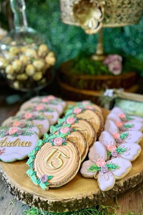 Enchanted Forest Desserts Table, Enchanted Forest Chocolate Covered Oreos, Enchanted Forest Theme Quinceanera Royal Blue, Enchanted Forest Quinceanera Party Favors, Enchanted Forest Desert Table Ideas, Enchanted Forest Dessert Table Sweets, Enchanted Forest Theme Snacks, Enchanted Forest Treats Dessert Tables, Enchanted Forest Theme Cookies