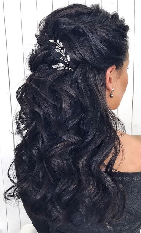 20 Trendy Half Up Half Down Hairstyles Black Wedding Hairstyles, Hair Half Up, Half Up Half Down Hairstyles, Prom Hair Down, Wedding Hair Inspiration, Wedding Hair Down, Half Up Half Down Hair, Wedding Hairstyles For Long Hair, Half Up Hair