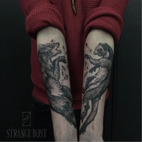 Tattoo uploaded by JenTheRipper | Marten tattoos by Strange Dust #StrangeDust #blackwork #marten | 21581 | Tattoodo Marten Tattoo, Impressive Tattoos, Weird Tattoos, Tattoo Magazines, Tattoo Art Drawings, S Tattoo, Tattoo On, Black Tattoos, Featured Artist