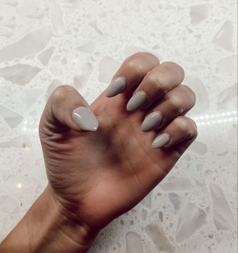 Grey Nails Almond Shape, Light Gray Almond Nails, Light Grey Almond Nails, Stone Grey Nails, Almond Grey Nails, Grey Almond Acrylic Nails, Grey Dip Nails, Almond Nails Grey, Light Gray Nail Ideas