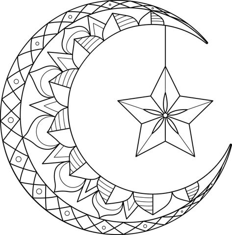 Ramadan Crescent Moon, Ramadan Coloring, Eid Moon, Thanksgiving Coloring Book, Camping Coloring Pages, Moon Coloring Pages, College Event, Eid Crafts, Fish Coloring Page