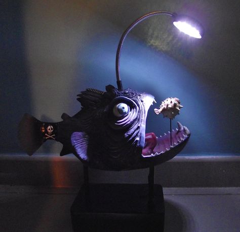 Poisson lanterne by Kris Dufay Costumes 2023, Glow Fish, Lucky Fish, Taxidermy Art, Diy Embroidery Designs, Sculpture Ideas, Angler Fish, Faux Taxidermy, Interactive Art