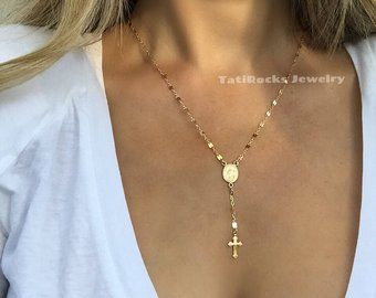 Cross necklace | Etsy Cross Pendant Necklace Woman, Necklaces Long, Gold Rosary, Christian Necklace, Gold Cross Necklace, Rosary Necklace, Long Pendant Necklace, A Necklace, Crystal Necklace Pendant