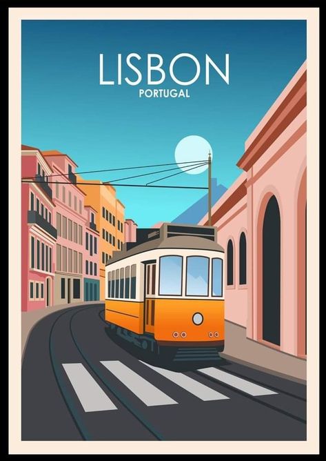 City Cartoon, Retro Travel Poster, Lisbon Portugal, Diy Canvas Art Painting, Future Travel, Diy Canvas, Diy Canvas Art, Canvas Art Painting, Lisbon