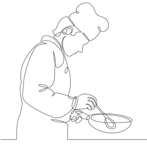 Chef Cooking Drawing, Line Sketch, Chef Cooking, Continuous Line Drawing, Meal Prepping, Continuous Line, Line Drawing, Gourmet Recipes, Premium Vector