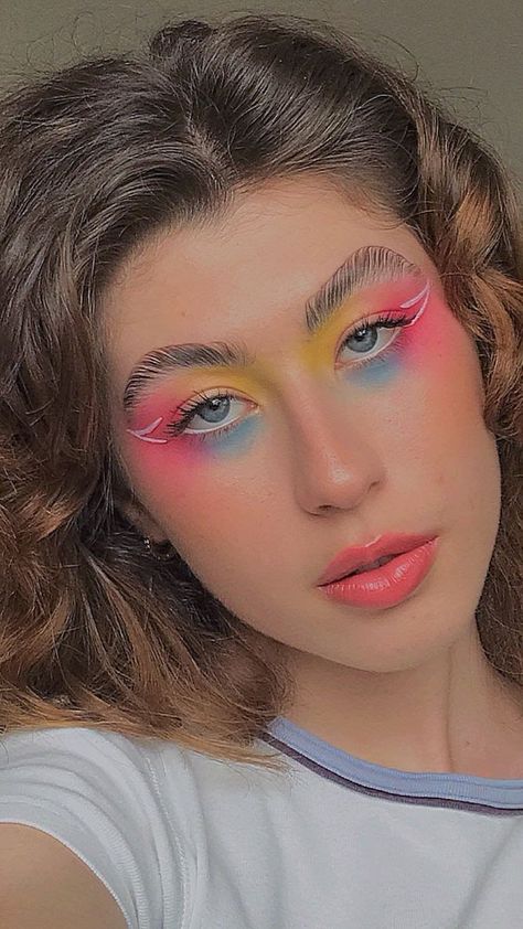 Rainbow Hair with Peek-a-Boo Highlights: Surprise Everyone with Summer Brights Pride Makeup Subtle, Easy Pride Makeup Ideas, Alt Pride Makeup, Pan Flag Makeup, Nonbinary Pride Makeup, Simple Pride Make Up, Pan Pride Makeup, Pansexual Makeup Looks, Trans Flag Makeup